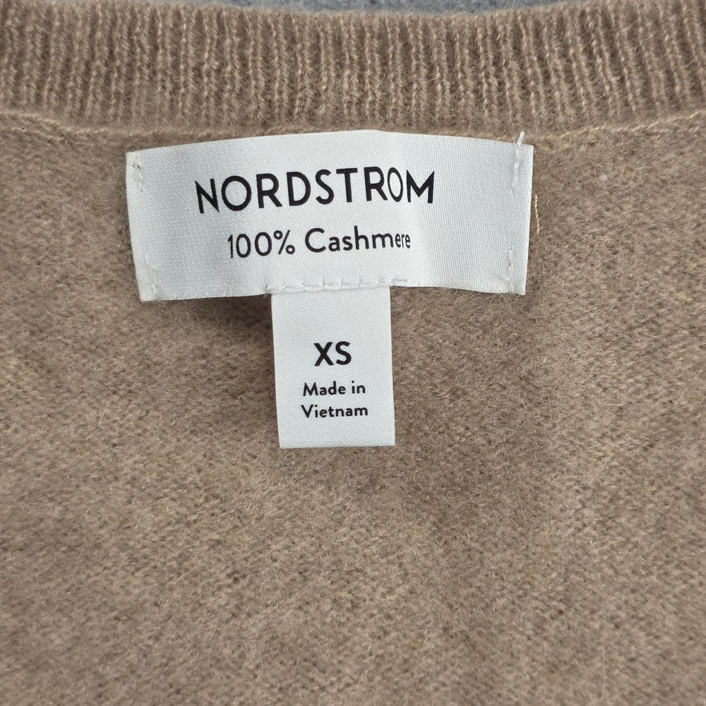 Nordstrom Sweater Womens XS Tan 100% Cashmere V-Neck Long Sleeve Knit Pullover - Picture 5 of 8